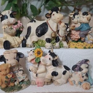 Whimsical Cow Figurine Collection - Black and White